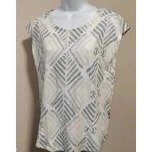 Ocean + Coast Cotton Blend Cap Sleeves Taupe Gray Striped Top T-Shirt Sz Medium